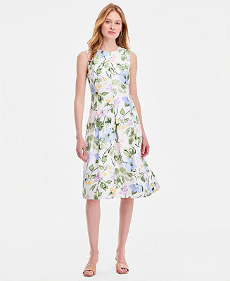 Women's Floral Print Dupioni Pleated Sleeveless Dress, Regular & Petite | Macy's