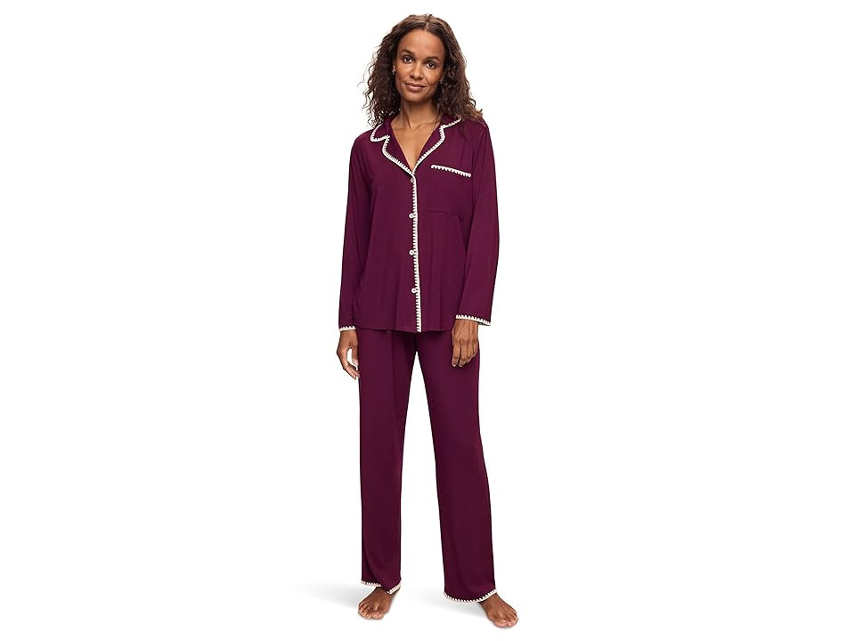 Eberjey Frida Long Pj Set Women's Pajama Sets Plum/Ivory : MD, Down/Modal/Spandex | Zappos