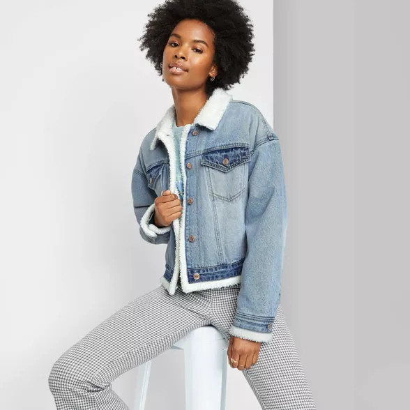 Women's Cropped Sherpa Lined Denim Jacket - Wild Fable™ | Target