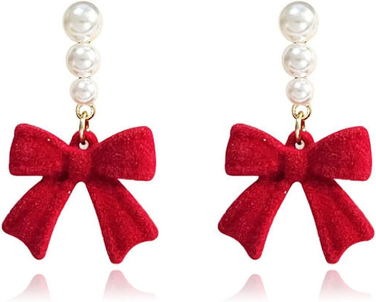 Christmas Bow Earrings for Women Trendy Pearl Red Ribbon Bow Stud Earrings Wedding Party Daily Je... | Amazon (US)