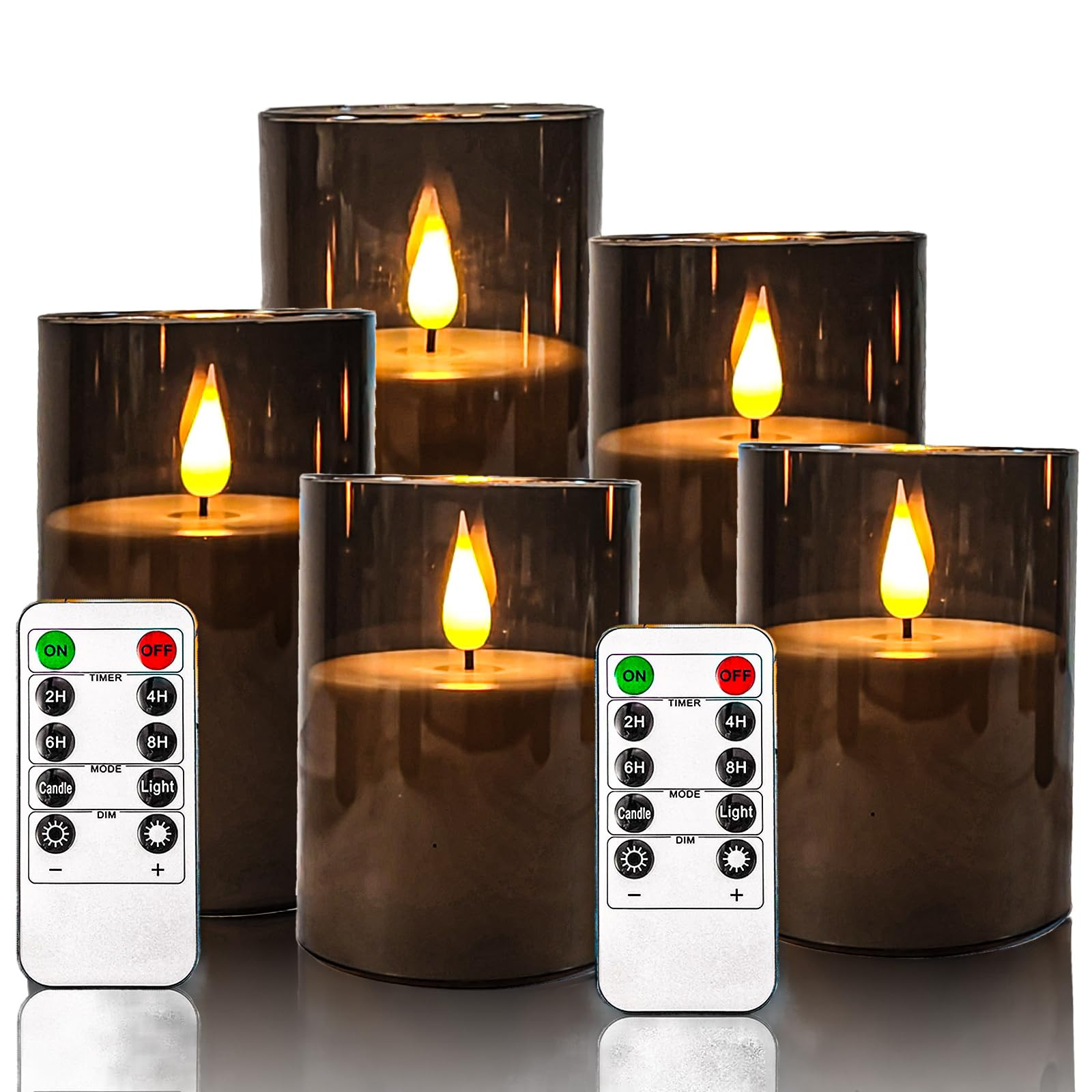 NICEME Gray Flickering Flameless Candles, Battery Operated Acrylic LED Pillar Candles with Remote... | Amazon (US)