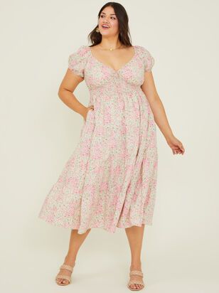 Claire Floral Midi Dress in Pink | Arula | Arula
