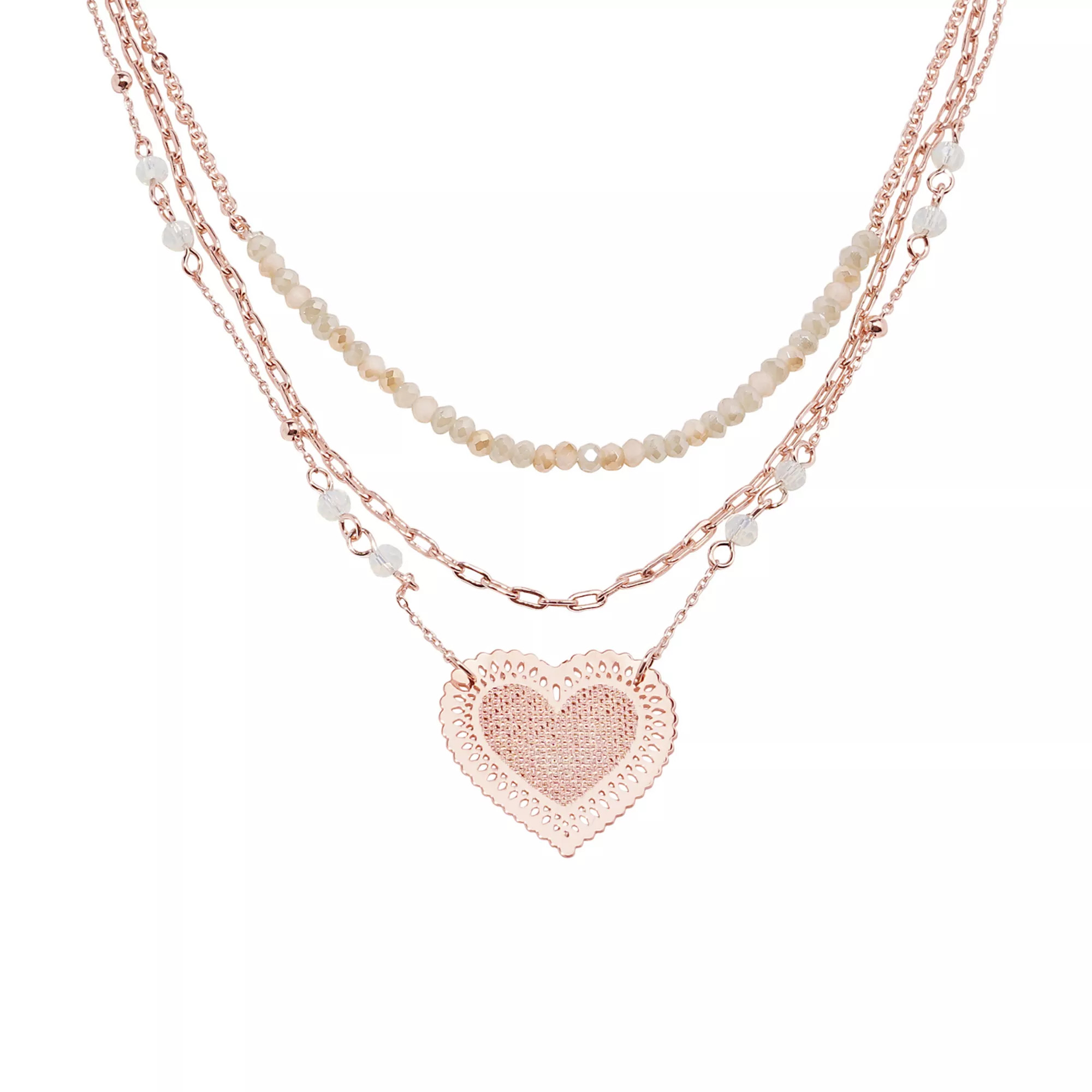 LC Lauren Conrad Rose Gold Tone 3 Row Filigree Heart Pendant Necklace | Kohl's