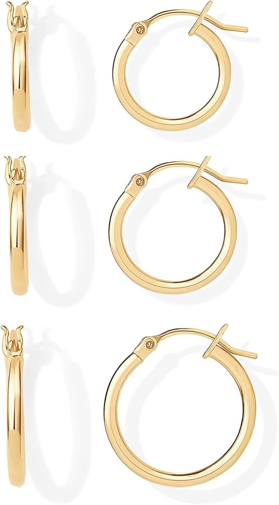 PAVOI 18K Gold Plated Sterling Silver Posts Small Hoop Earrings for Women - Trendy Geometric Plai... | Amazon (US)