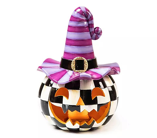 MacKenzie-Childs Illuminated Happy Jack Pumpkin Purple Hat - QVC.com | QVC