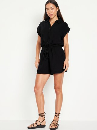 Waist-Defined Crinkle Gauze Romper -- 3-inch inseam | Old Navy (CA)