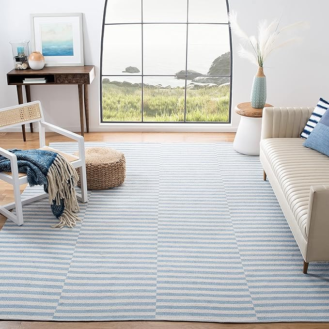 SAFAVIEH Montauk Collection Area Rug - 5' x 7', Ivory & Light Blue, Handmade Stripe Cotton, Ideal... | Amazon (US)