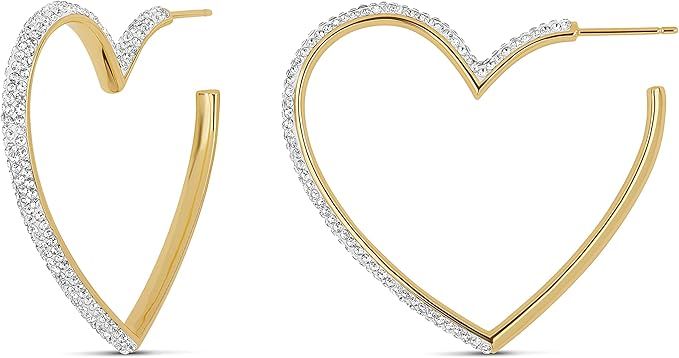 MILLA Heart Hoop Earrings - Silver & Gold Heart Earrings For Women, Ideal Gifts for Girlfriend or... | Amazon (US)