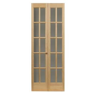 23.5 in. x 78.625 in. Williamsburg Unfinished Pine 10-Lite Clear Glass Solid Core Wood Bi-fold Do... | The Home Depot