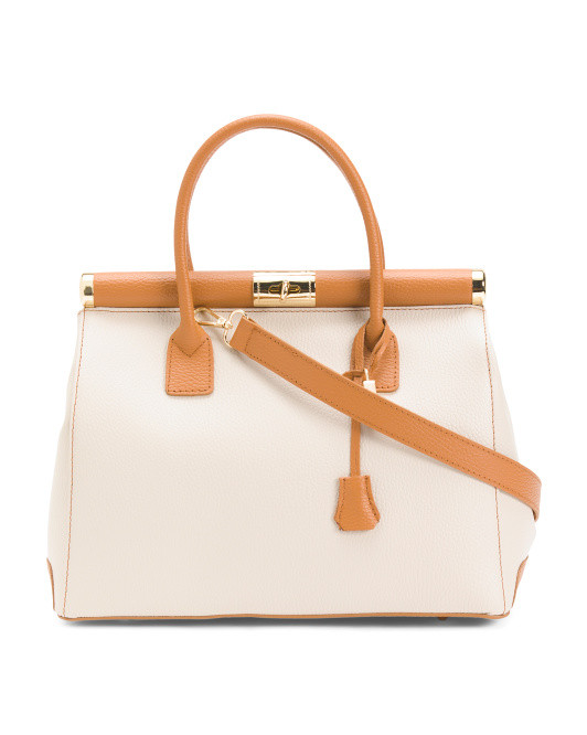 Made In Italy Leather Ladylike Top Frame Satchel | TJ Maxx