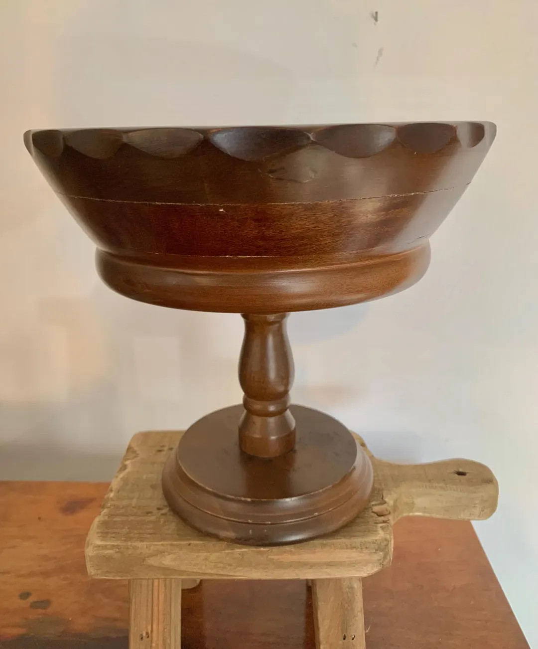Vintage Mid Century Wood Pedestal Compote Bowl: Scalloped Edge Centerpiece - Etsy | Etsy (US)