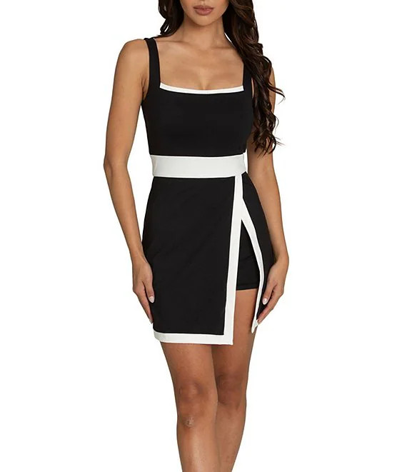Square Neck Sleeveless Black White Lined Active Dress | Dillard's