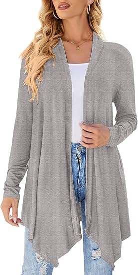 Women's Draped Front Open Cardigan Casual Long Sleeve Lightweight Cardigan Sweaters Duster | Amazon (US)