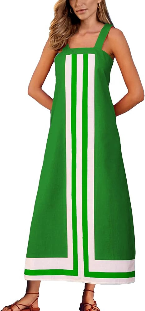 Fiona Jolin Womens Summer Maxi Dress Boho Striped Shoulder Strap Long Sundress Beach Cover Up Dre... | Amazon (US)