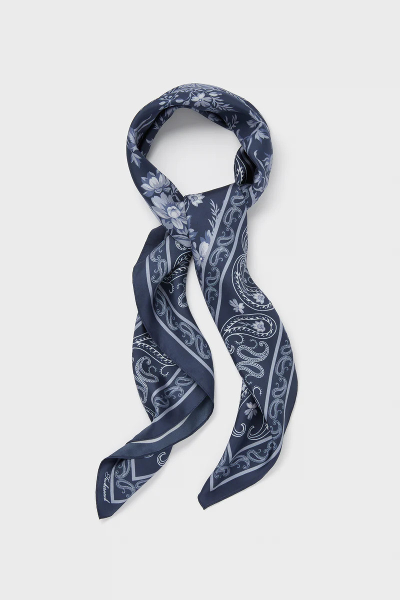 Navy Floral Bandana Medium Silk Scarf | Tuckernuck (US)