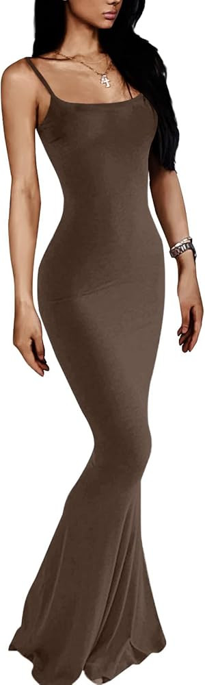 VIUTIL Women's Maxi Bodycon Dress Sexy Spaghetti Strap Sleeveless Tight Slip Long Dresses 2023 | Amazon (US)