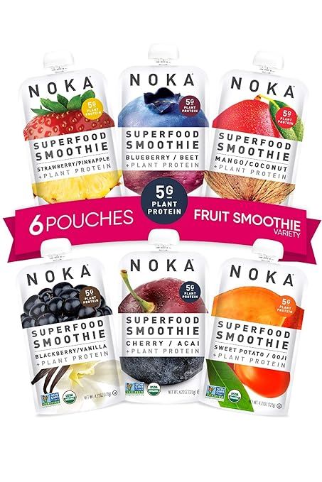 NOKA Superfood Smoothie Pouches 6 Pack (Variety) | 100% Organic Healthy Fruit And Veggie Squeeze ... | Amazon (US)