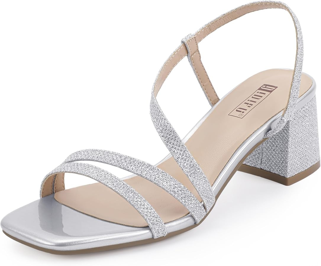 IDIFU IN3 Strappy Heels For Women Low Block Chunky Heels Open Square Toe Slingback Heeled Sandals... | Amazon (US)