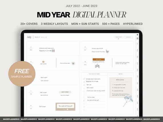 2022  2023 Digital Planner  Mid Year Digital Planner  | Etsy | Etsy (US)