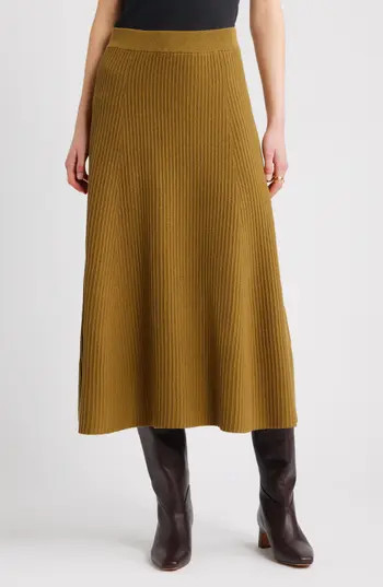 Nordstrom Cotton & Cashmere A-Line Midi Sweater Skirt in Olive Estate at Nordstrom Rack, Size Xx-Large | Nordstrom Rack