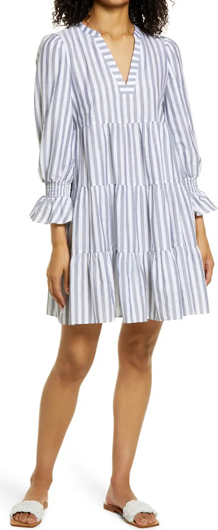 Eliza J Stripe Tiered Long Sleeve Cotton Dress | Nordstrom | Nordstrom