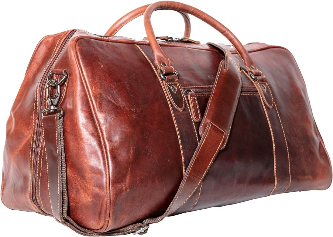 100% Genuine Leather Light Brown Weekender Bag For Men Women, Duffel Bags For Traveling, Adjustab... | Amazon (US)