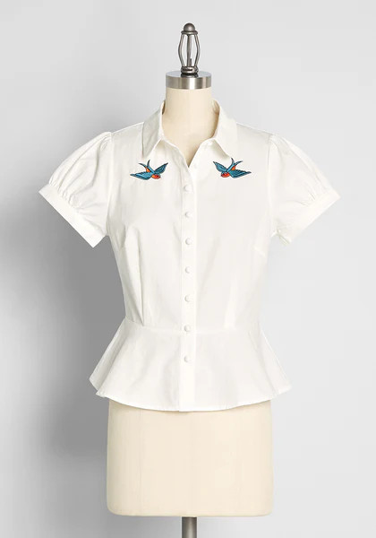 Simply Soaring Embroidered Peplum Blouse | ModCloth