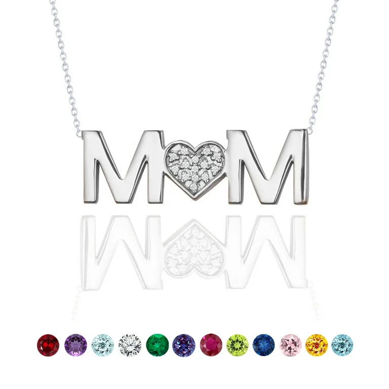 JeenMata MOM Pendant Necklace - Diamond - April Birthstone in 18K White Gold over Silver | Walmart (US)