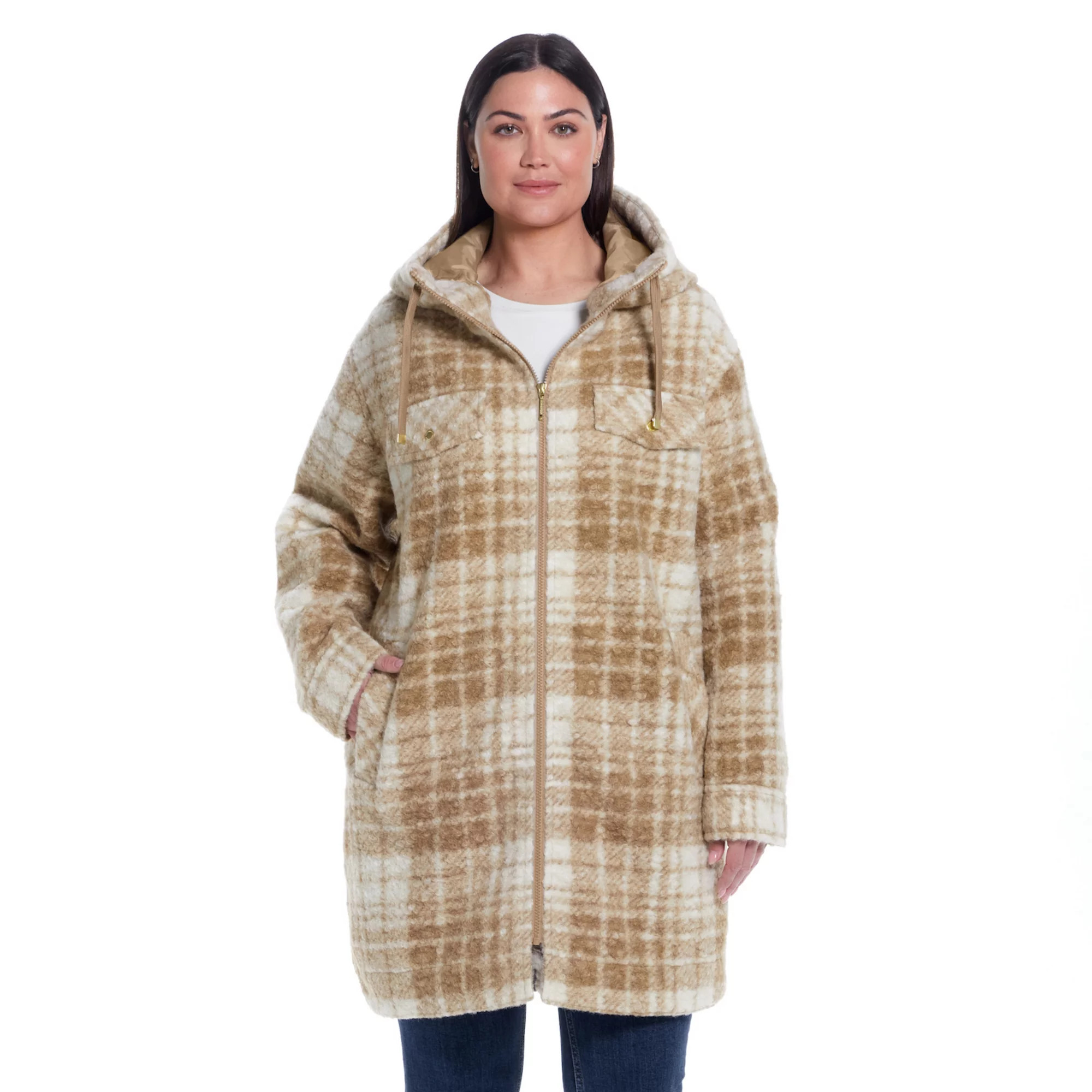 Plus Size Weathercast Zip Front Hooded Bouclé Shacket | Kohl's