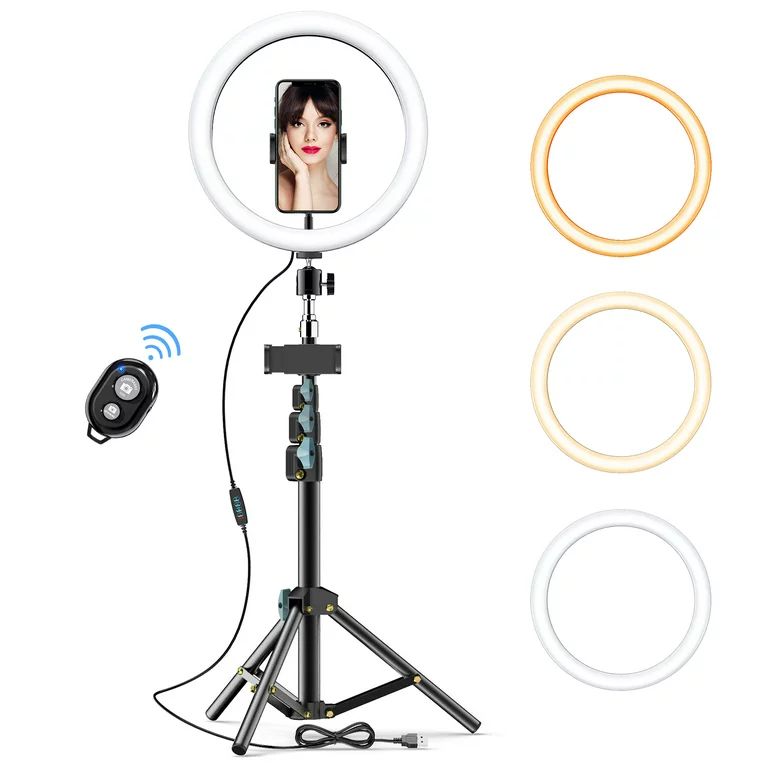 10" LED Ring Light with Tr Stand & Phone Holder, iCaber Dimmable Desk Makeup Ring Light, Perfect ... | Walmart (US)