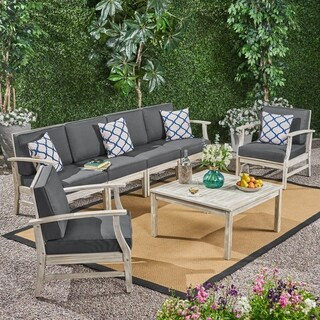 Perla Outdoor 7 Piece Acacia Wood Sofa and Club Chairs Set by Christopher Knight Home | Bed Bath & Beyond