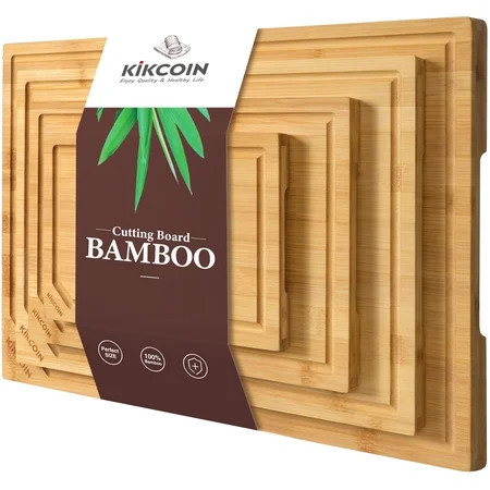 Kikcoin Cutting Board, 4 Pcs Extra Large Bamboo Cutting Boards for Kitchen, Wood Serving Tray with Juice Groove | Walmart (US)