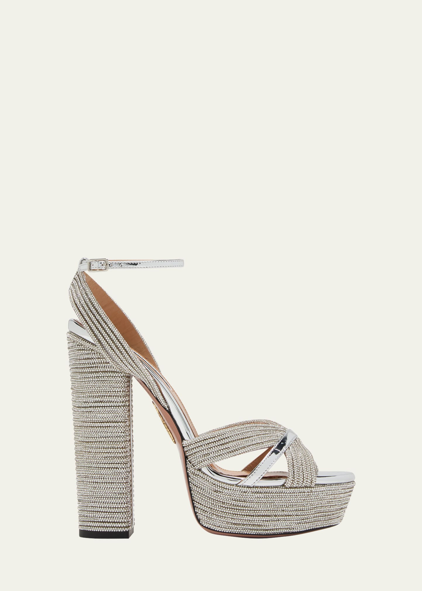 Aquazzura Sundance Metallic Crystal Ankle-Strap Sandals | Bergdorf Goodman