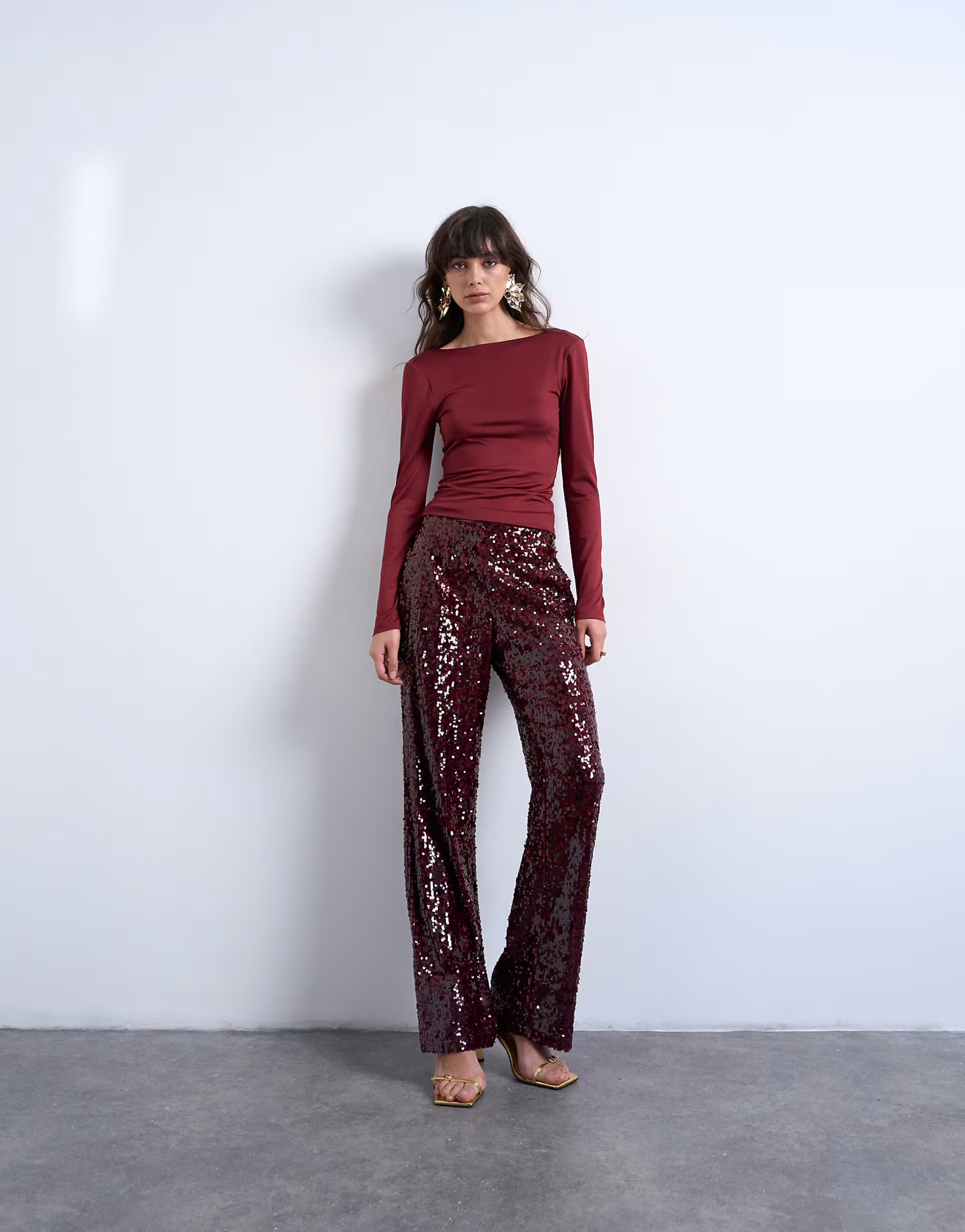 Topshop sequin tailored trouser in burgundy | ASOS | ASOS (Global)