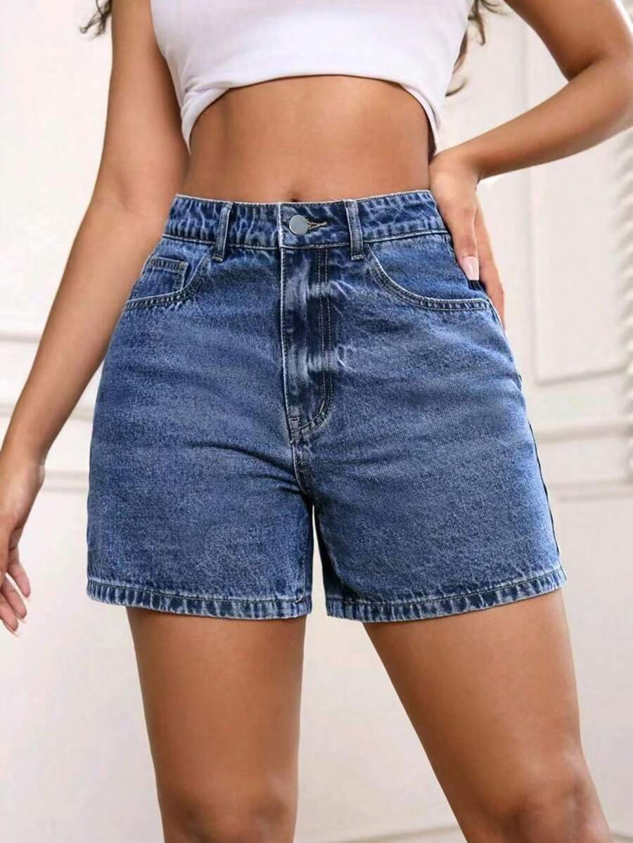 Women's High Waisted Versatile Denim Shorts, Vintage Wash, Loose Fit, Knee-Length Casual Retro St... | SHEIN