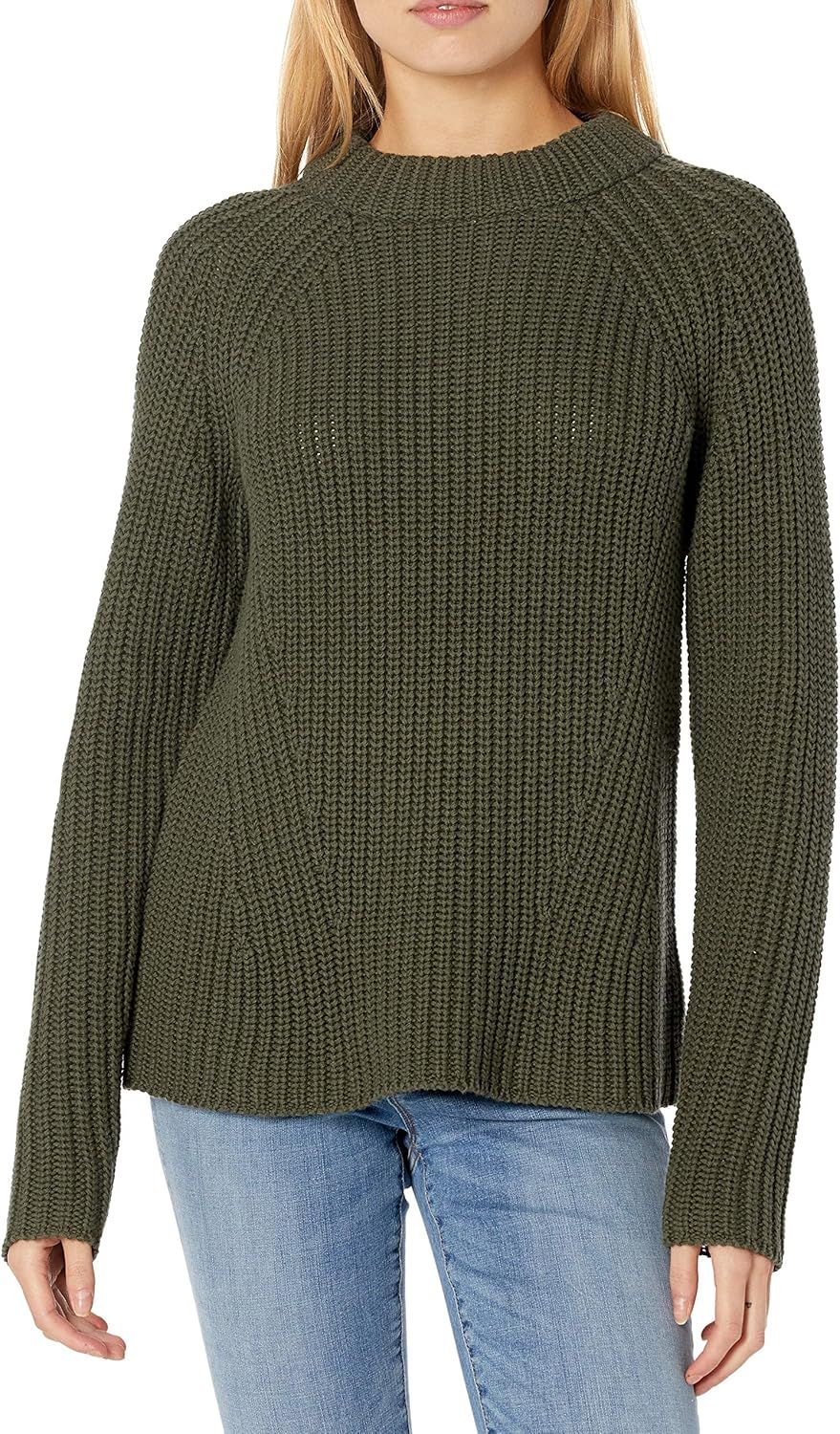 Goodthreads Women's Cotton Half-Cardigan Stitch Mock Neck Sweater | Amazon (US)