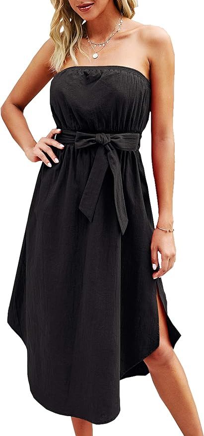 CinShein Womens Casual Off Shoulder Wrap Maxi Dress Summer Strapless Ruffle Party Beach Long Maxi... | Amazon (US)