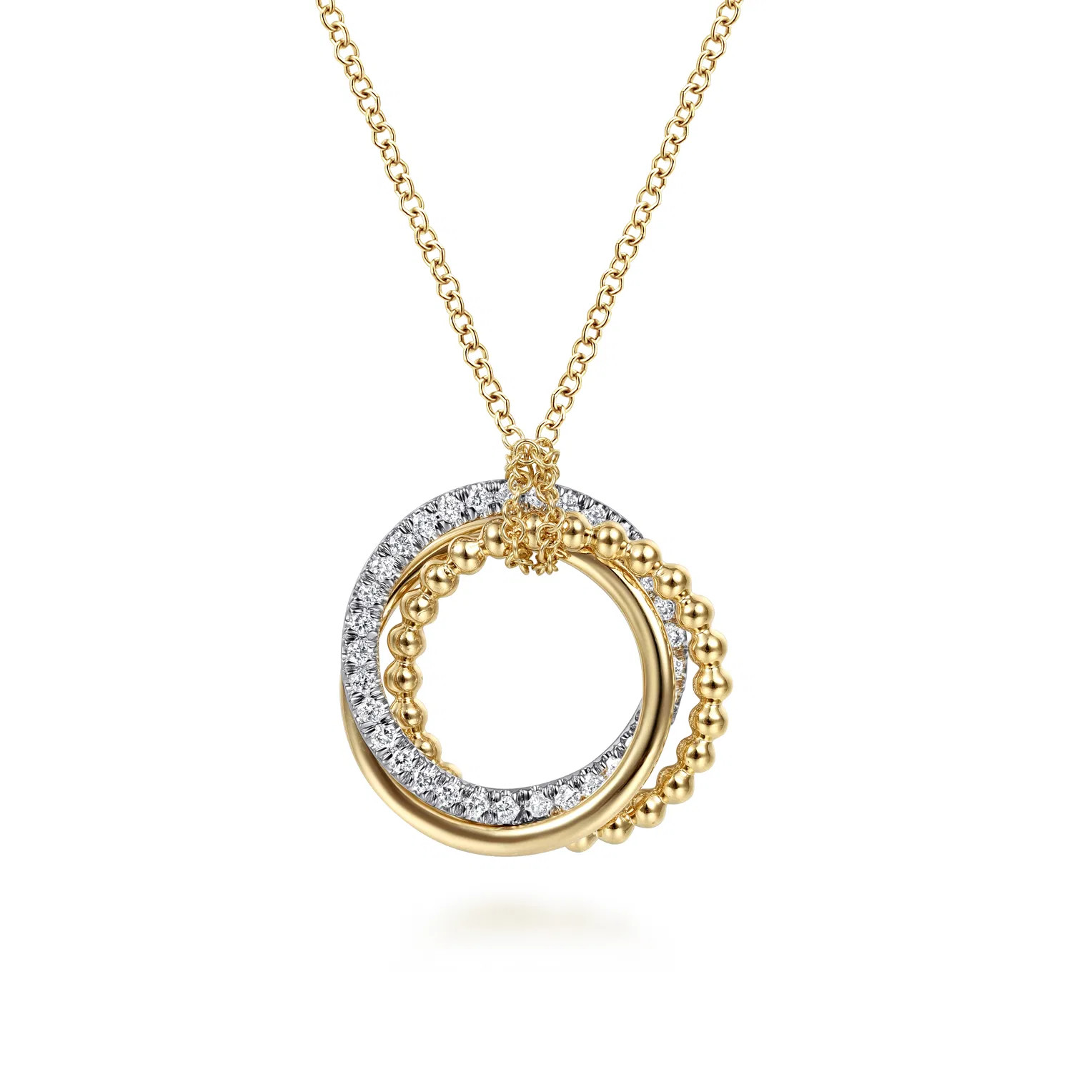 14K Yellow-White Gold Bujukan Diamond Interlocking Circles Pendant Necklace | Gabriel & Co. Fine Jewelry And Bridal