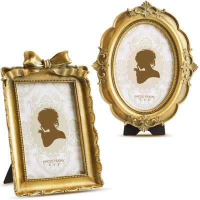 Vintage Picture Frames Antique Baroque Ornate Resin Rectangle Oval Photo Frames With Glass Front Tabletop And Wall Decor,(Bronze/4 X 6 Inches/2 Pcs) | Wayfair North America