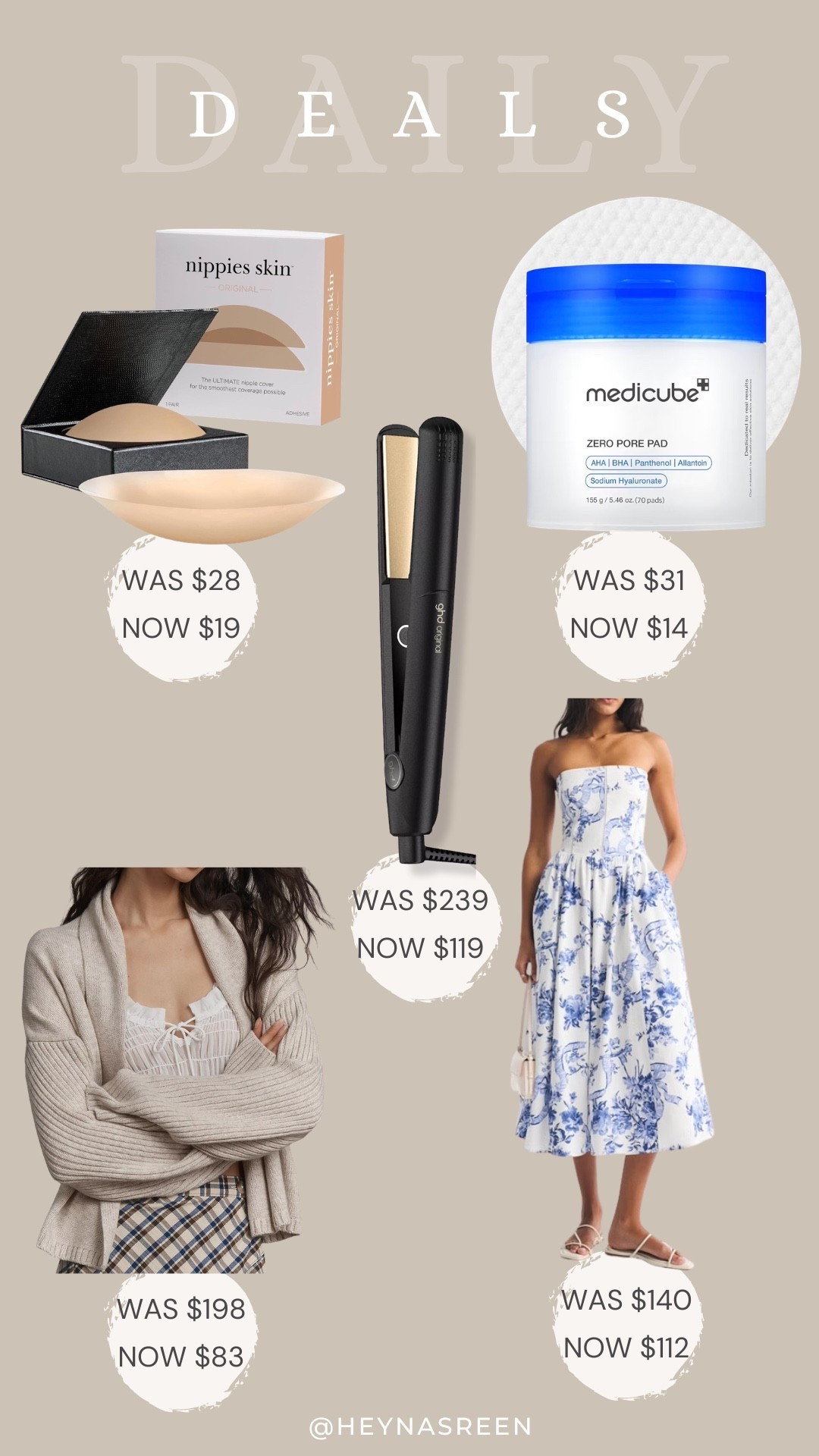 Daily deals on Nippies, Medicube, GHD hair straightener, Abercrombie dress, Anthropologie cardigan 