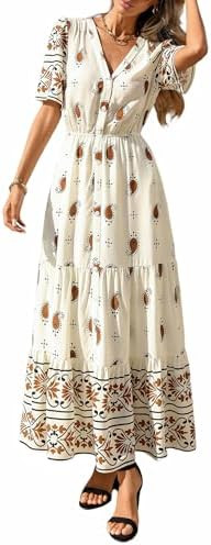 PRETTYGARDEN Womens Summer Boho Maxi Dress 2026 Trendy Short Sleeve V Neck Flowy Beach Floral Dre... | Amazon (US)