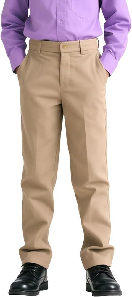 Boys Dress Pants Slim Fit School Uniform Pants for Boys Adjustable Waist Trousers | Amazon (US)