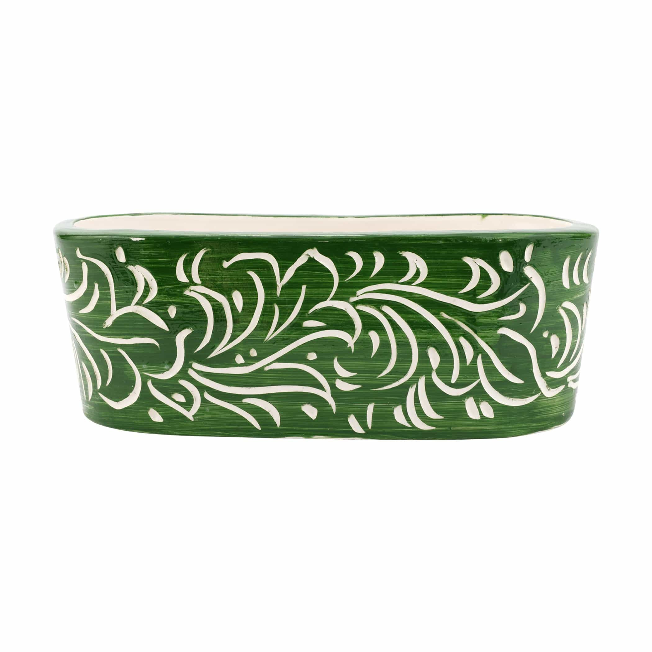 Rustic Garden Dark Green Scroll Oval Planter | VIETRI