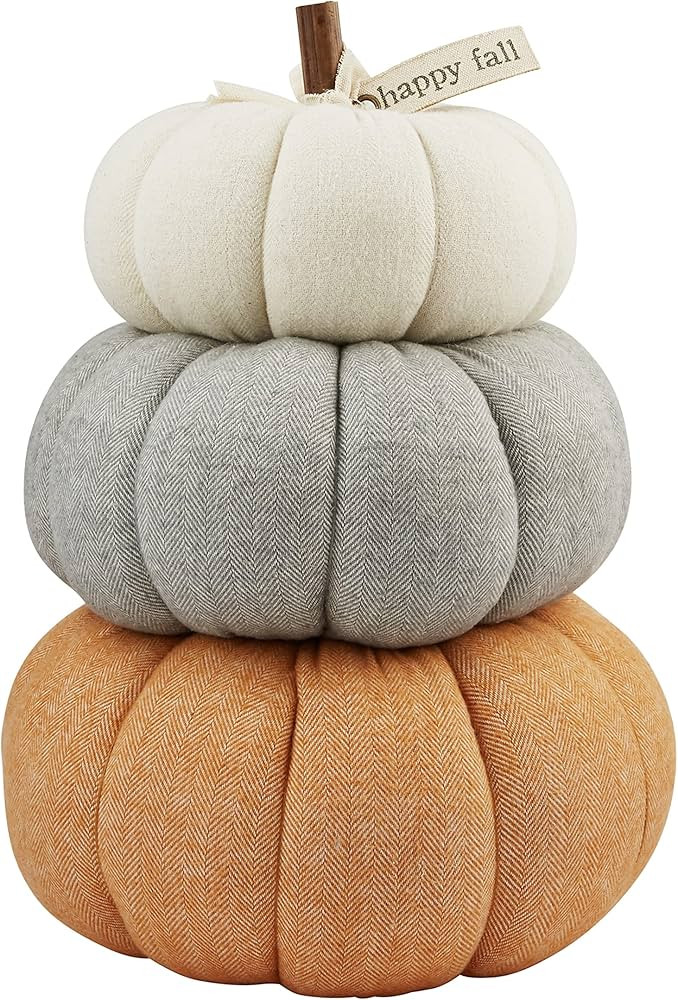 Mud Pie, White, Gray, Orange, Three Stack Pumpkin Table Sitter, 15" x 10" Dia, Assembled | Amazon (US)