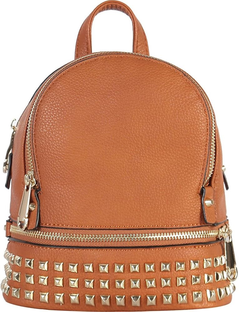 Rimen & Co. PU Leather Golden Studded & Zipper Décor Mini Chic Backpack BB-3851 | Amazon (US)