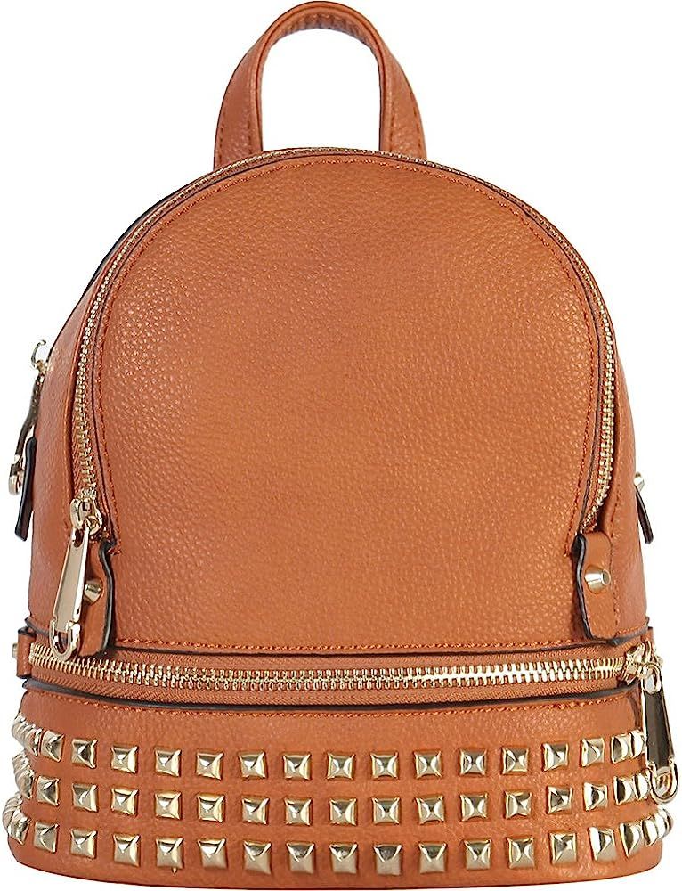 Rimen & Co. PU Leather Golden Studded & Zipper Décor Mini Chic Backpack BB-3851 | Amazon (US)