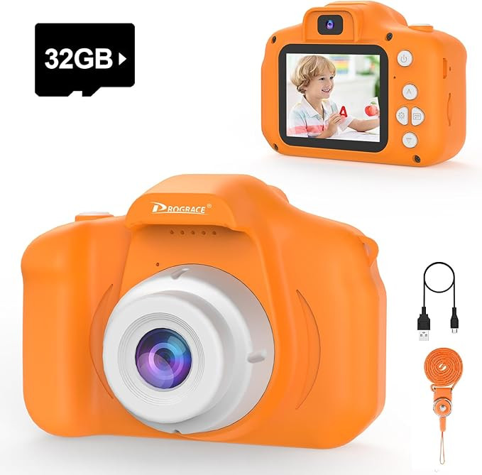 PROGRACE Orange Kids Camera, Birthday for Girls and Boys Ages 3-12, HD Digital Video Camera for T... | Amazon (US)