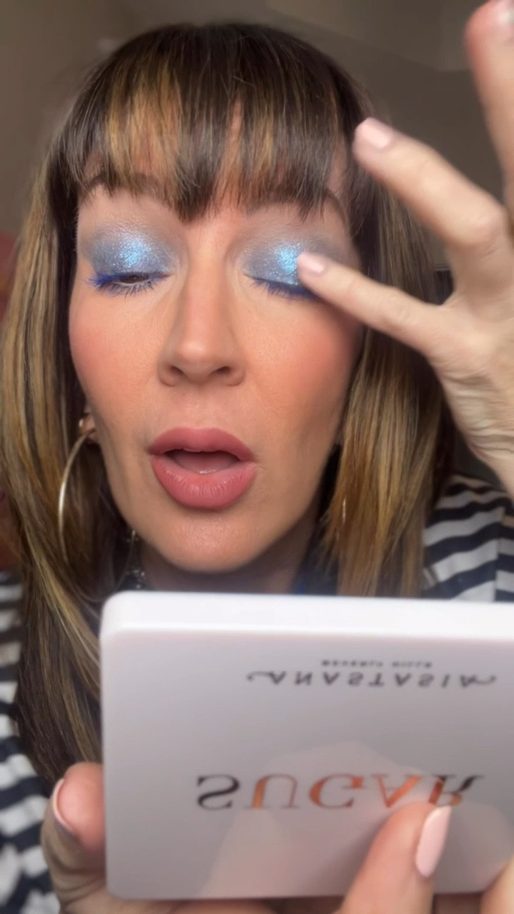 🩵🤩 Give me all the sparkles and colors from these mini palettes! Wearing SUGAR.
Lashes - electric blue 
Lips - hush rose 

#LTKFestival #LTKFindsUnder50 #LTKBeauty