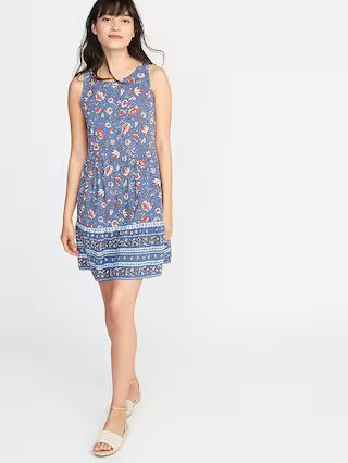 Old Navy Womens Sleeveless Floral Tiered Swing Dress For Women Blue Floral Size L | Old Navy US