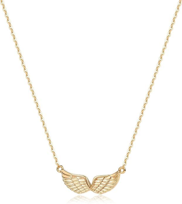 MEVECCO Gold Angel Wings Pendant Necklace,18K Gold Filled Cute Tiny Guardian Angel Charm Necklace... | Amazon (US)
